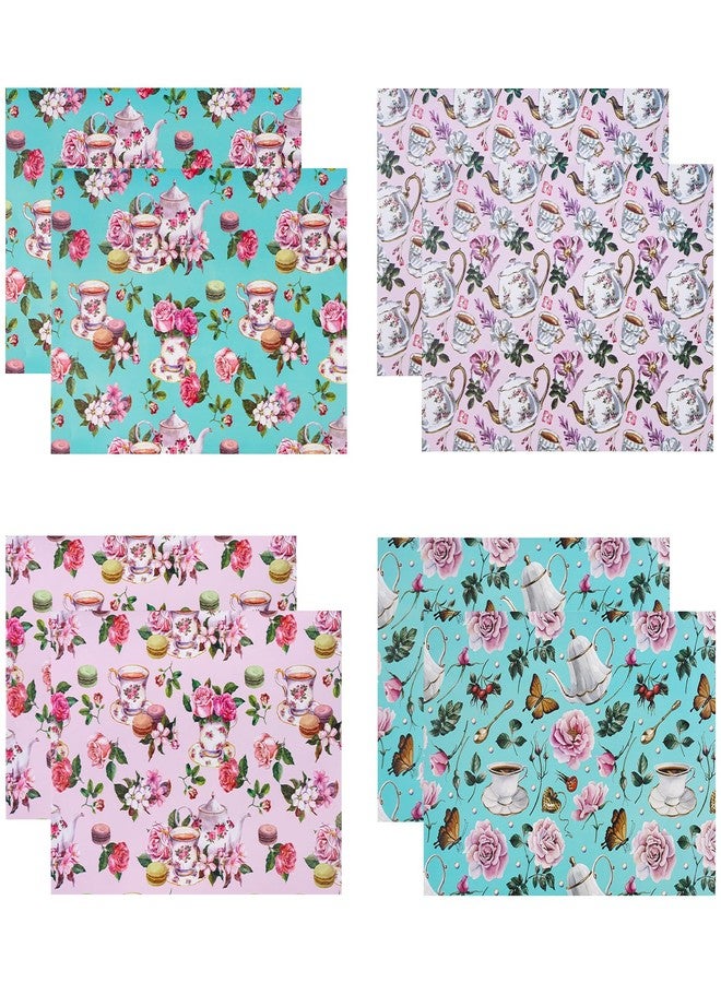 WRAPAHOLIC Tea Party Wrapping Paper Sheet - 8 Sheets Elegant Teapot and Pink Floral Wrapping Paper Folded Flat for Tea Party, Birthday, Wedding, Bridal Shower - 19.7 Inch x 27.5 Inch Per Sheet - Image 3